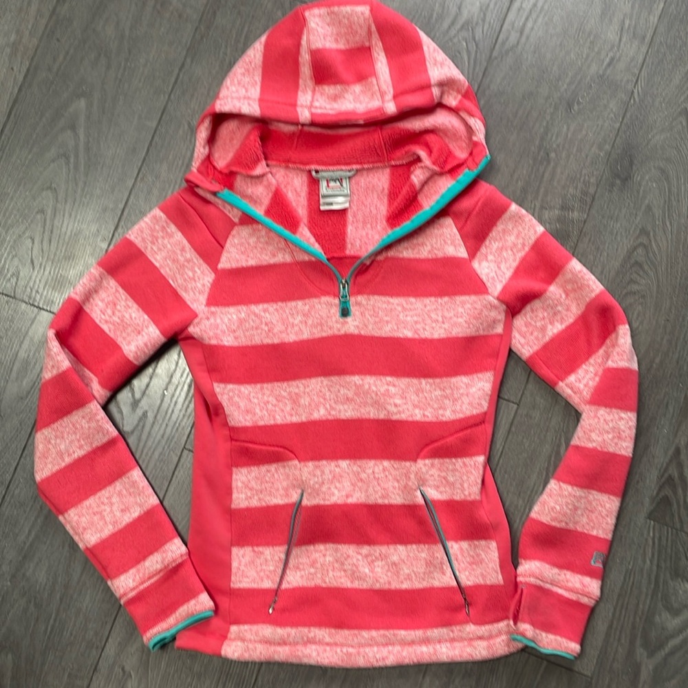 Women’s Pink Striped Hooded Pullover Sweater
